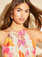 Lipsy White Floral Floral Halter Gathered Waist Midi Dress - Image 4 of 4