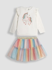 JoJo Maman Bébé Cream Unicorn Top And Tulle Skirt Set - Image 2 of 7
