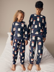 Navy Blue Matching Family Kids Christmas Penguin Pyjamas (9mths-16yrs) - Image 1 of 8
