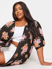 Yours Curve Black Red Floral Print Longline Kimono - Image 5 of 6