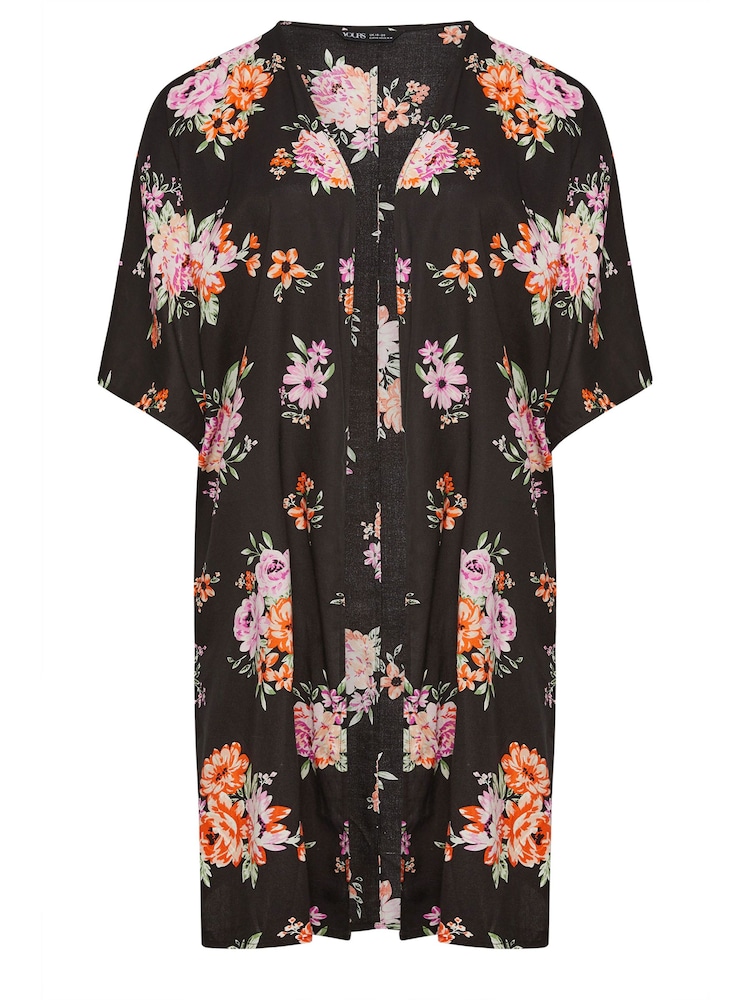 Yours Curve Black Red Floral Print Longline Kimono - Image 6 of 6
