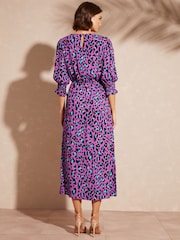 Love & Roses Purple Animal Empire Seam Flute Sleeve Midi Dress - Image 3 of 4