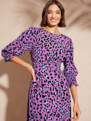 Love & Roses Purple Animal Empire Seam Flute Sleeve Midi Dress - Image 4 of 4