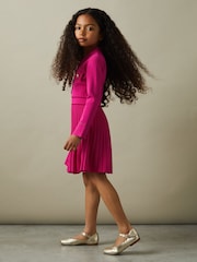 Reiss Pink Sapna 4-9 yrs Knitted Contrast Stitch Dress - Image 1 of 5