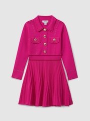 Reiss Pink Sapna 4-9 yrs Knitted Contrast Stitch Dress - Image 2 of 5