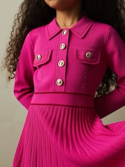 Reiss Pink Sapna 4-9 yrs Knitted Contrast Stitch Dress - Image 3 of 5