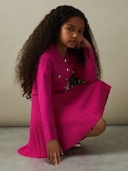 Reiss Pink Sapna 4-9 yrs Knitted Contrast Stitch Dress - Image 4 of 5