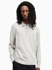 AllSaints Grey Kilburn Polo Jumper - Image 1 of 7