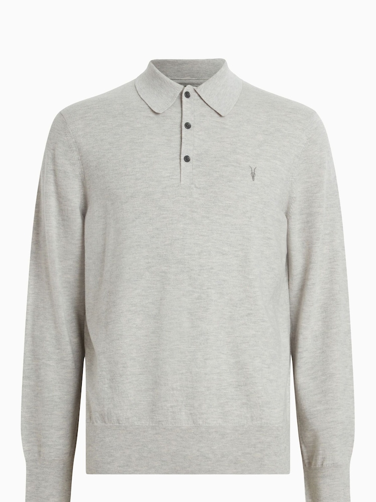 AllSaints Grey Kilburn Polo Jumper - Image 7 of 7
