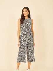 Mela Cream Animal Print Sleeveless Culotte Jumpsuit - Image 1 of 4