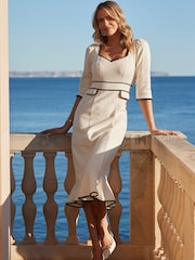 Sosandar Cream Contrast Trim Boucle Dress - Image 5 of 5