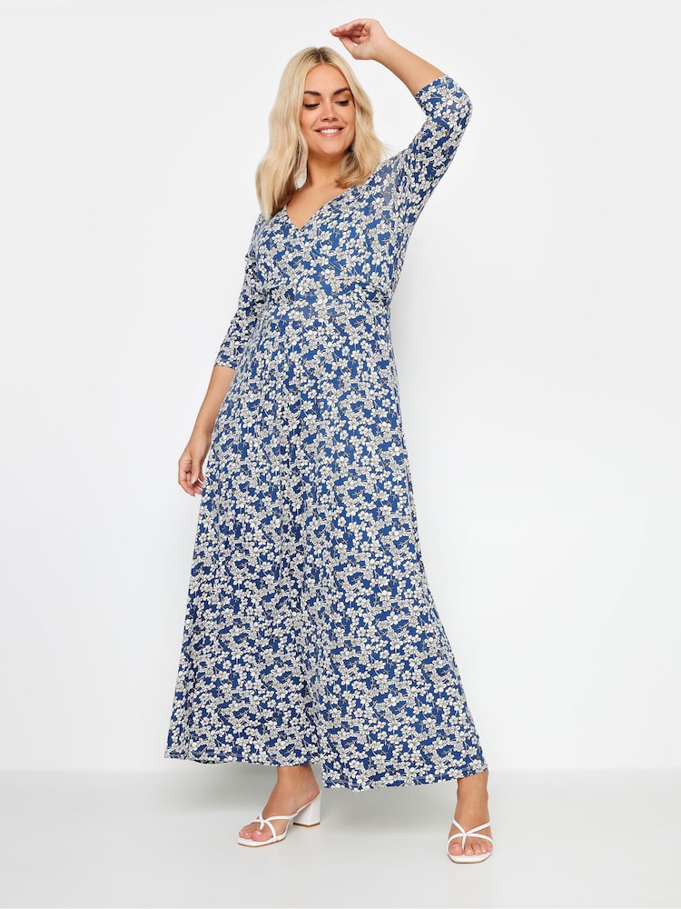 Yours Curve Blue Tiered Maxi Dress - Image 1 of 4
