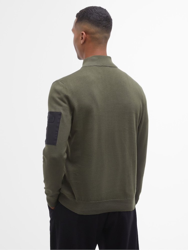 Barbour® International Olive Green Blades Cotton 1/4 Zip 100% Cotton Knit Jumper - Image 2 of 6