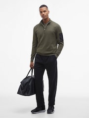 Barbour® International Olive Green Blades Cotton 1/4 Zip 100% Cotton Knit Jumper - Image 3 of 6