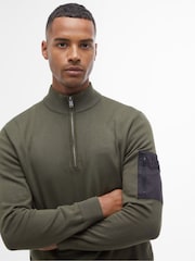 Barbour® International Olive Green Blades Cotton 1/4 Zip 100% Cotton Knit Jumper - Image 4 of 6