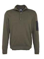 Barbour® International Olive Green Blades Cotton 1/4 Zip 100% Cotton Knit Jumper - Image 6 of 6