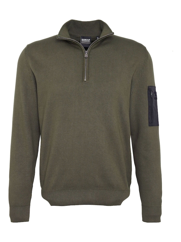 Barbour® International Olive Green Blades Cotton 1/4 Zip 100% Cotton Knit Jumper - Image 6 of 6
