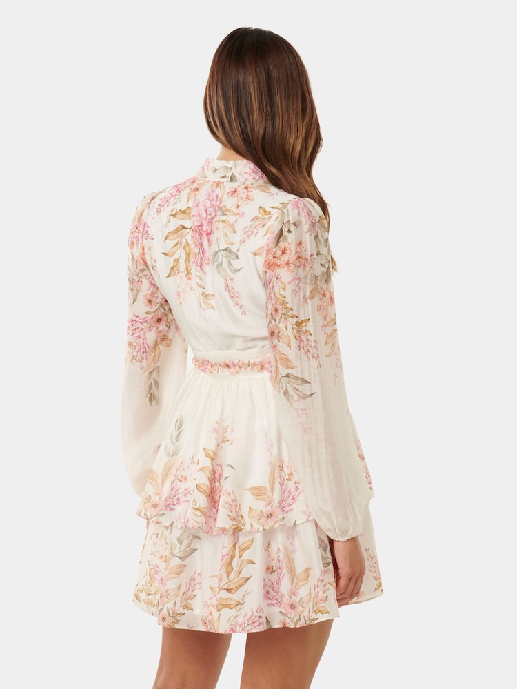 Forever New White Mini Isla Printed Long Sleeve Dress With A Touch of Linen - Image 5 of 5 Forever New White Mini Isla Printed Long Sleeve Dress With A Touch of Linen - Image 5 of 5