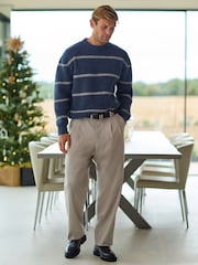 Blue Regular Fit Horizontal Stripe Crew Jumper with Wool - Image 2 of 9