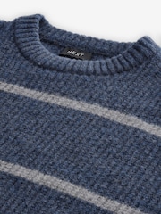 Blue Regular Fit Horizontal Stripe Crew Jumper with Wool - Image 8 of 9