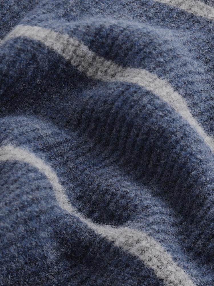 Blue Regular Fit Horizontal Stripe Crew Jumper with Wool - Image 9 of 9