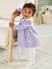 JoJo Maman Bébé Lilac Purple Fairy Applique Gingham Baby Dress & Tights Set - Image 1 of 8