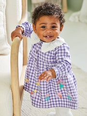JoJo Maman Bébé Lilac Purple Fairy Applique Gingham Baby Dress & Tights Set - Image 2 of 8