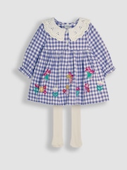 JoJo Maman Bébé Lilac Purple Fairy Applique Gingham Baby Dress & Tights Set - Image 4 of 8