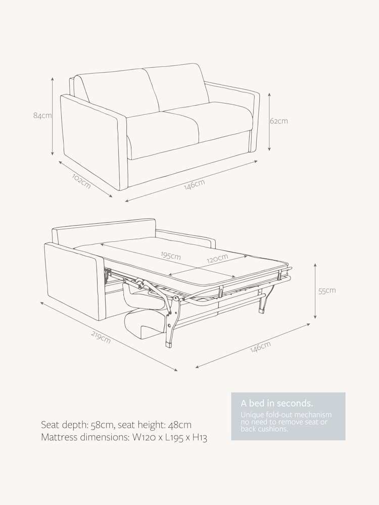 Jay-Be Brushed Twill Sky Blue Slim 2 Seater Sofa Bed - Image 6 of 6