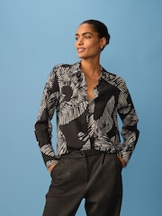 Monochrome Geometric Print Long Sleeve Button Down Shirt - Image 1 of 8
