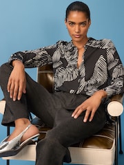 Monochrome Geometric Print Long Sleeve Button Down Shirt - Image 2 of 8