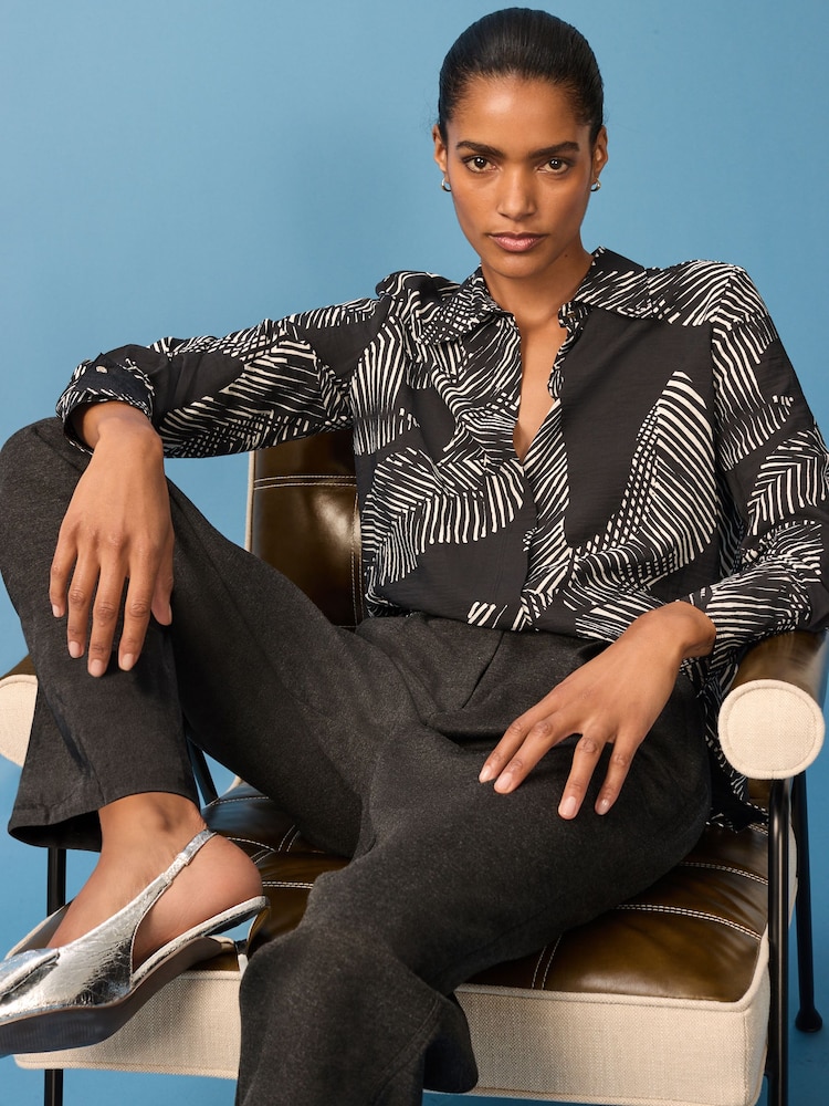Monochrome Geometric Print Long Sleeve Button Down Shirt - Image 2 of 8