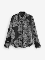 Monochrome Geometric Print Long Sleeve Button Down Shirt - Image 5 of 8