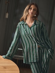 Green Stripe Viscose Blend Long Sleeve Shirt - Image 1 of 7
