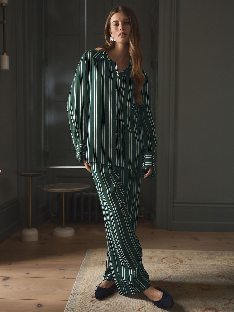 Green Stripe Viscose Blend Long Sleeve Shirt - Image 2 of 7