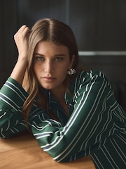 Green Stripe Viscose Blend Long Sleeve Shirt - Image 4 of 7