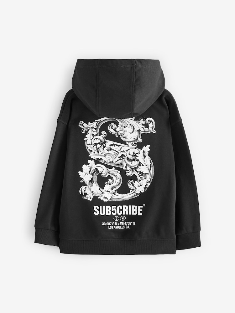 Black Subscribe Back Print Graphic Hoodie (3-16yrs) - Image 2 of 4
