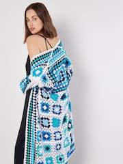 Apricot Blue Granny Crochet Longline Cardigan - Image 1 of 4