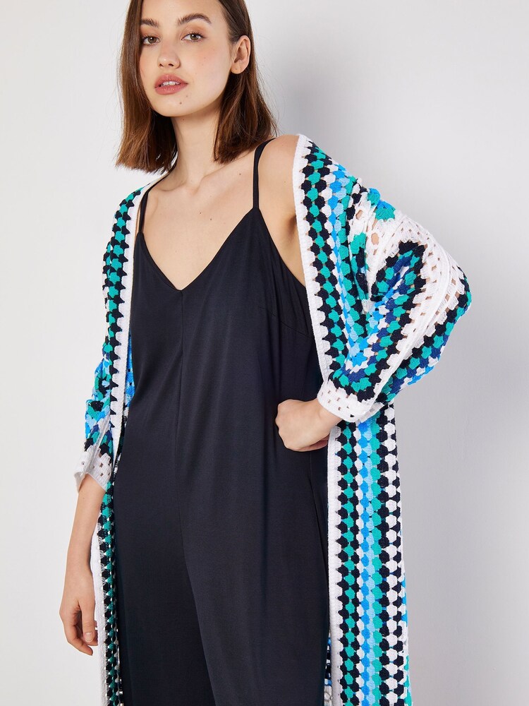 Apricot Blue Granny Crochet Longline Cardigan - Image 4 of 4
