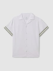 Reiss White Valbonne Reiss | Ché Cuff Detail Cuban Collar Shirt - Image 1 of 5