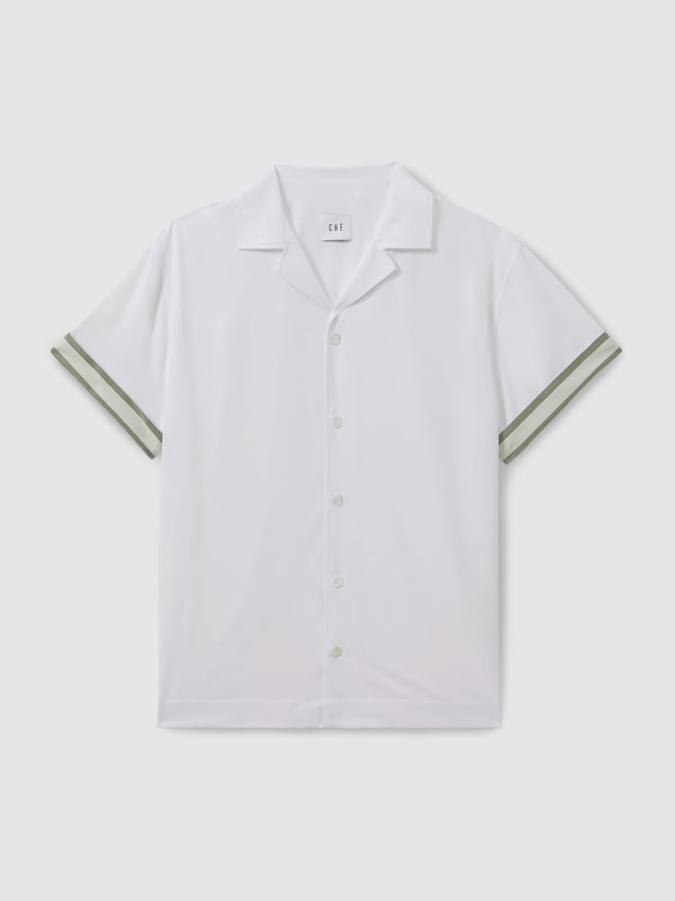 Reiss White Valbonne Reiss | Ché Cuff Detail Cuban Collar Shirt - Image 1 of 5