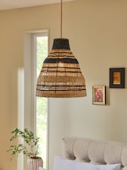 Black Nila Hand-Woven Rattan Easy Fit Lamp Shade - Image 1 of 4