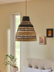 Black Nila Hand-Woven Rattan Easy Fit Lamp Shade - Image 2 of 4