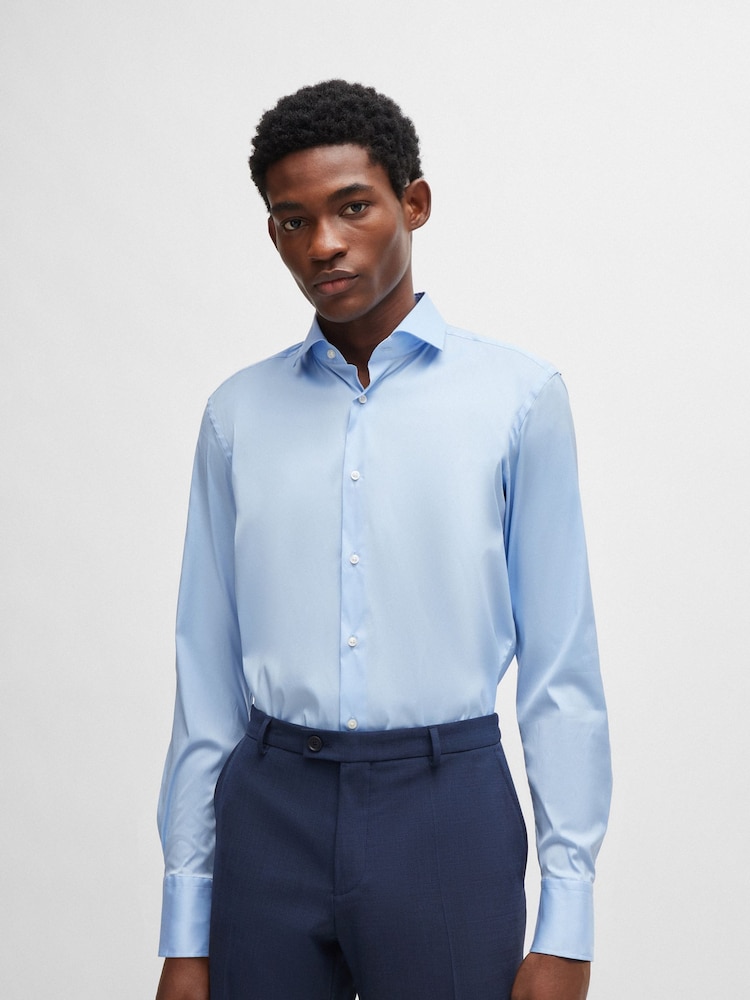 BOSS Blue Slim-Fit Easy Iron Cotton Poplin Shirt - Image 1 of 6