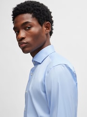 BOSS Blue Slim-Fit Easy Iron Cotton Poplin Shirt - Image 4 of 6