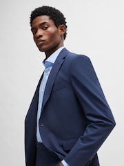 BOSS Blue Slim-Fit Easy Iron Cotton Poplin Shirt - Image 5 of 6