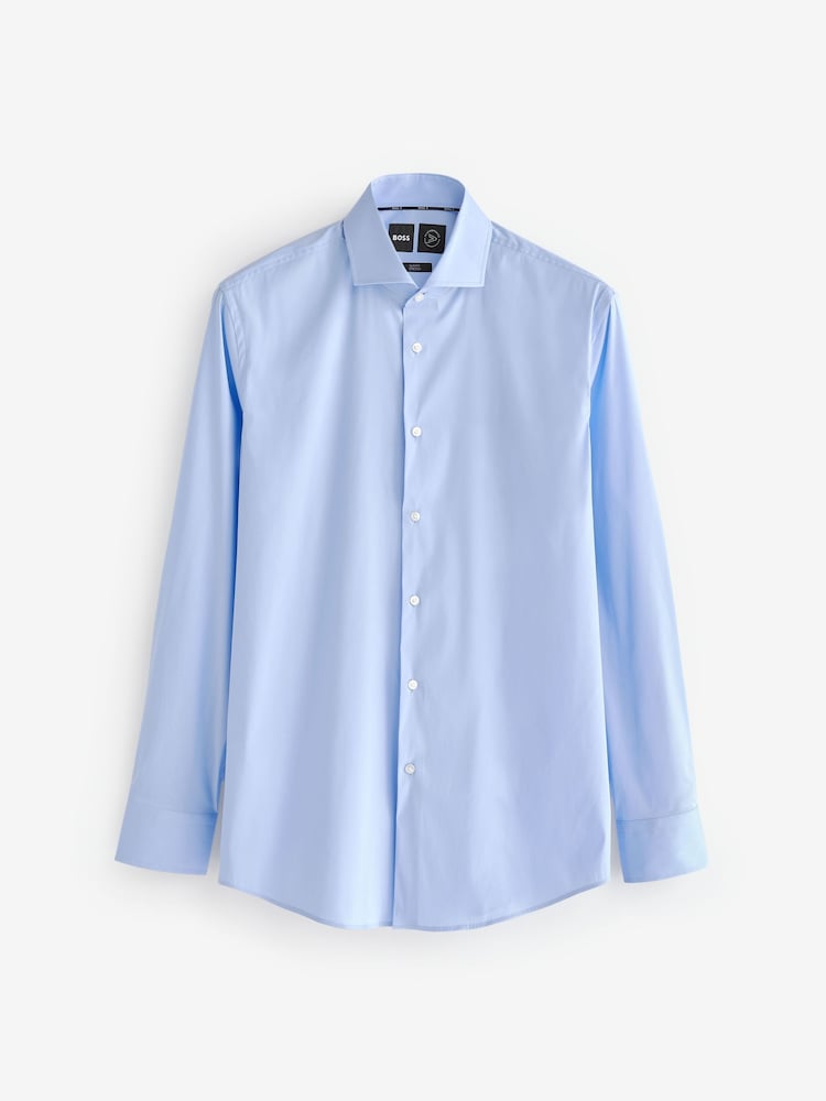 BOSS Blue Slim-Fit Easy Iron Cotton Poplin Shirt - Image 6 of 6