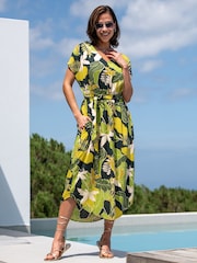 Pour Moi Green Viscose Belted Beach Kaftan Dress - Image 1 of 4
