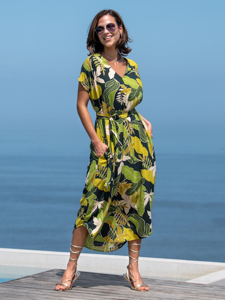 Pour Moi Green Viscose Belted Beach Kaftan Dress - Image 2 of 4