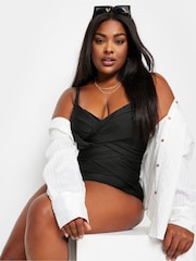 Yours Curve Black Double Crossover Swimsuit - Image 4 of 6